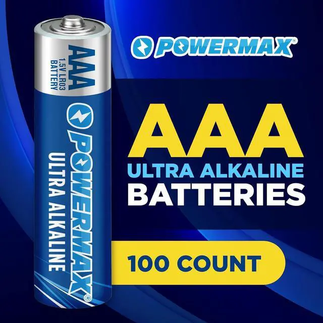 Alt view image 2 of 6 - Powermax 100-Count Triple AAA Batteries, Ultra Long Lasting Alkaline Battery for Home and Office, 10-Year Shelf Life, Reclosable Packaging