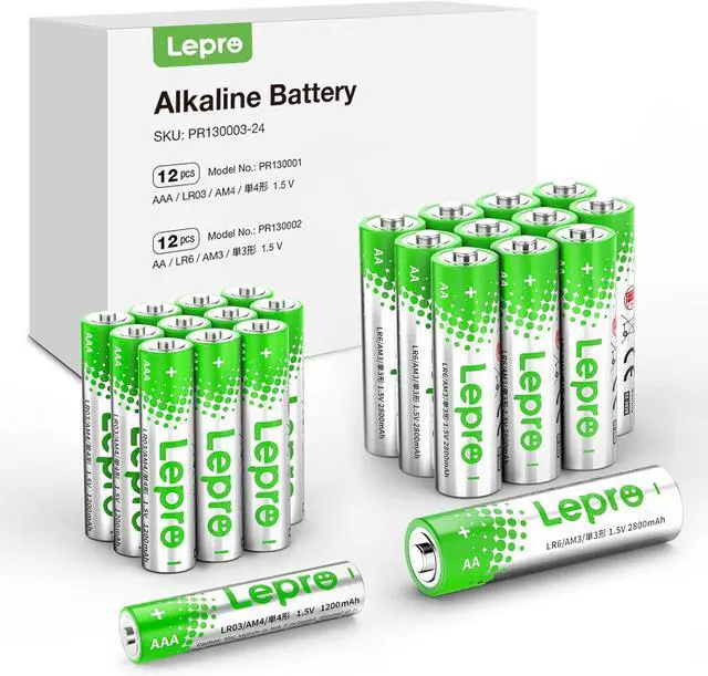 Main image of Lepro Batteries Variety Pack, AA and AAA Batteries Combo Pack 24 Count, 2800mAh Alkaline Power - 12 Double AA Batteries and 12 Triple AAA BatteriesNot Rechargeable