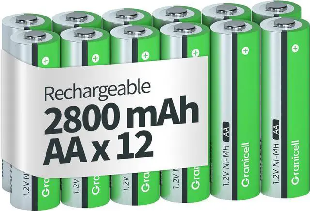 Main image of AA Rechargeable Batteries 2800 mAh High Capacity 1300 Cycle,1.2V NiMH Low Self Discharge AA Battery,12 Pack