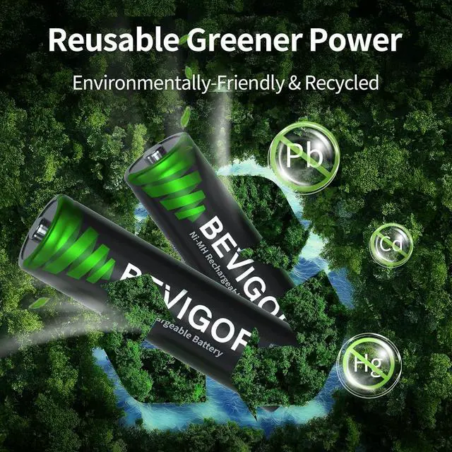 Alt view image 3 of 7 - BEVIGOR Rechargeable AA Batteries with Charger, 10 Pack 2800mAh High Capacity Ni-MH Double A Batteries with Smart 8 Bay Smart Battery Charger, USB Fast Charging