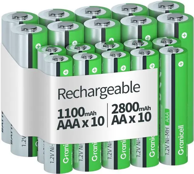 Main image of 20 Sets AA AAA Rechargeable Batteries,High Capacity 10-Pack AA 2800mAh & 10-Pack AAA 1100mAh,1.2V NiMH Low Self Discharge