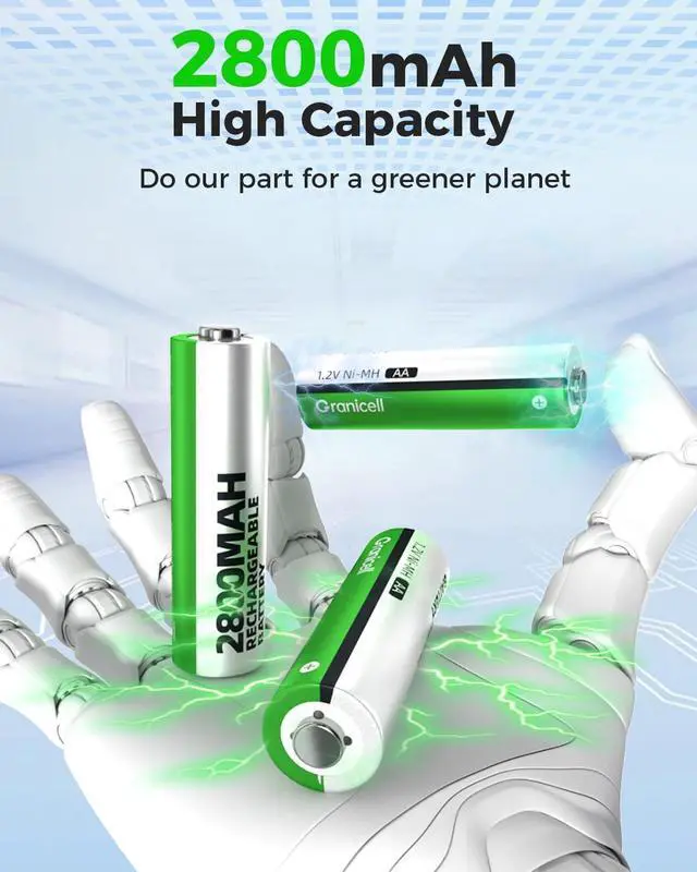 Alt view image 3 of 7 - 20 Sets AA AAA Rechargeable Batteries,High Capacity 10-Pack AA 2800mAh & 10-Pack AAA 1100mAh,1.2V NiMH Low Self Discharge