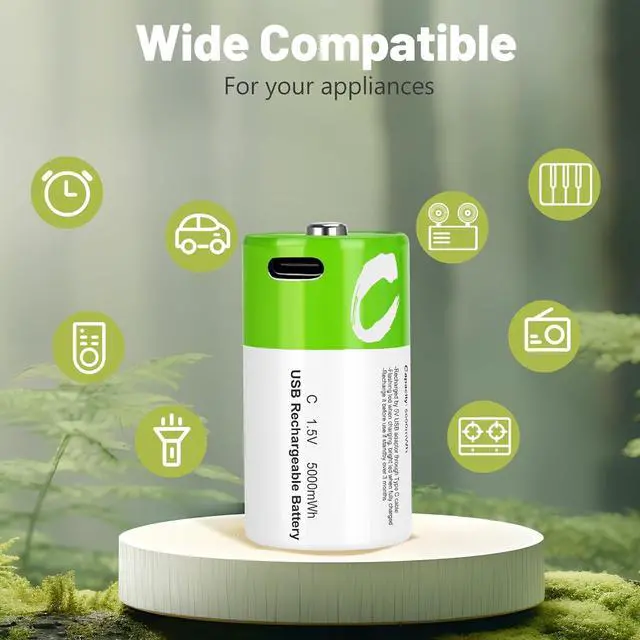 Alt view image 5 of 7 - C Batteries Rechargeable with USB 4 in 1 Cable 8 Pack C Size Cell Lithium Batteries LR14 5000mWh 1.5V Li-ion Power for Long-Lasting Use in Floodlights