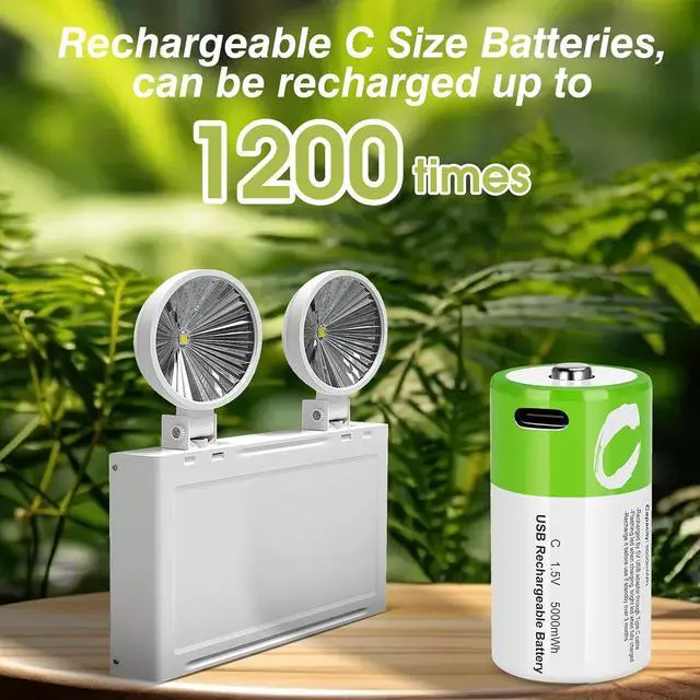 Alt view image 7 of 7 - C Batteries Rechargeable with USB 4 in 1 Cable 8 Pack C Size Cell Lithium Batteries LR14 5000mWh 1.5V Li-ion Power for Long-Lasting Use in Floodlights