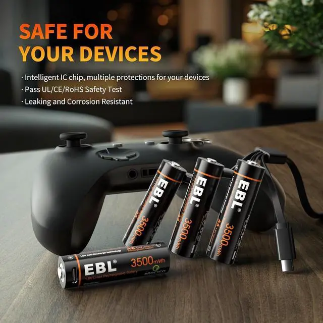 Alt view image 6 of 7 - EBL Lithium AA Batteries 4 Pack, Rechargeable Double A Battery 1.5V 3500mWh with USB-C Cable, 2H Fast Charge, Over 1600 Cycles