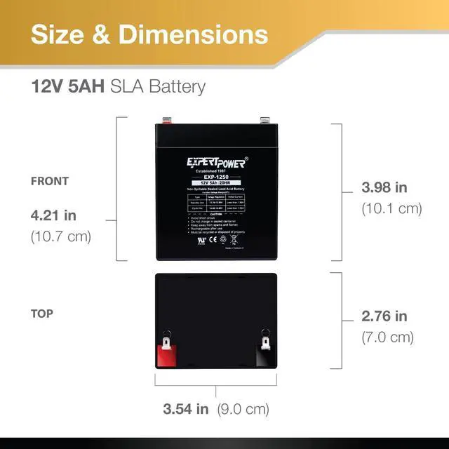 Alt view image 2 of 7 - ExpertPower EXP1250 12V 5Ah Home Alarm Battery with F1 Terminals