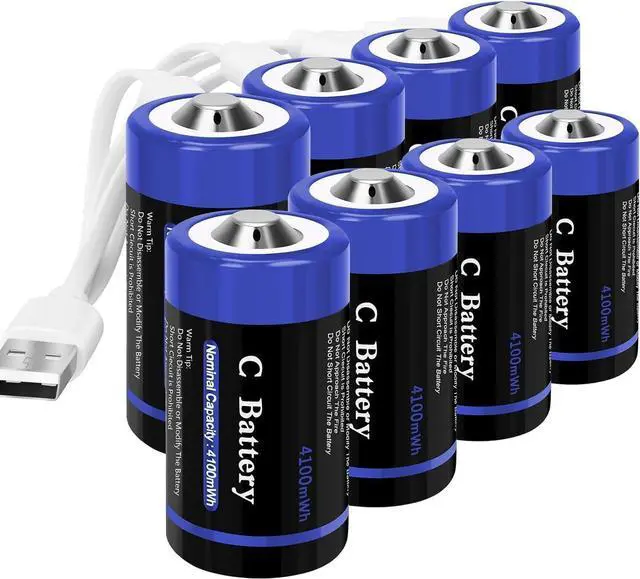 Main image of Rechargeable Lithium C Cell Batteries with 4 in 1 USB-C Charge Cable, 8 Pack 1.5V 4100mWh C Cell Li-ion Batteries, LR14 C Size Battery Replacement for Flashlight