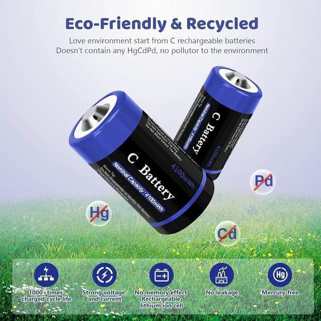 Alt view image 4 of 7 - Rechargeable Lithium C Cell Batteries with 4 in 1 USB-C Charge Cable, 8 Pack 1.5V 4100mWh C Cell Li-ion Batteries, LR14 C Size Battery Replacement for Flashlight