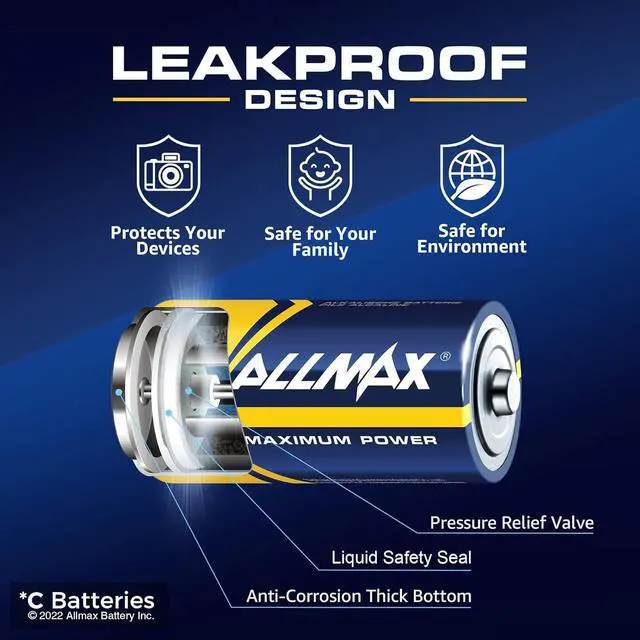 Alt view image 4 of 6 - Allmax C Maximum Power Alkaline Batteries (48 Count)  Ultra Long-Lasting, Leakproof Design, 7-Year Shelf Life, Maximum Performance (1.5V)