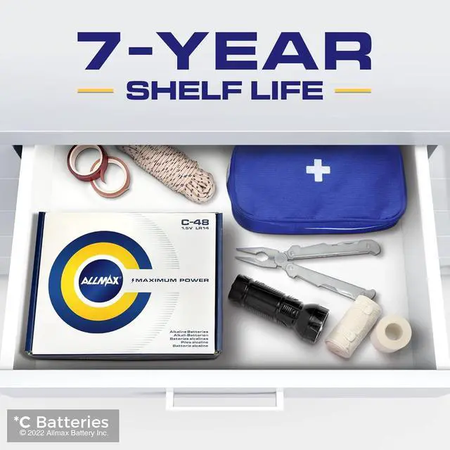 Alt view image 5 of 6 - Allmax C Maximum Power Alkaline Batteries (48 Count)  Ultra Long-Lasting, Leakproof Design, 7-Year Shelf Life, Maximum Performance (1.5V)