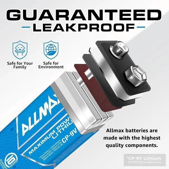 Alt view image 4 of 6 - Allmax 9V Maximum Power Lithium Batteries (4 Count)  Longest Lasting, Leakproof, 10-Year Shelf Life, Ultimate Performance  Perfect for Smoke Detectors (9 Volt)