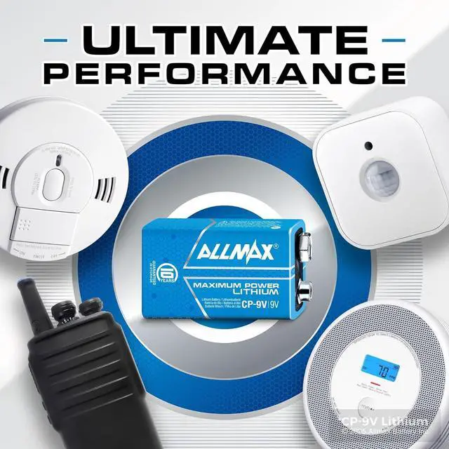 Alt view image 6 of 6 - Allmax 9V Maximum Power Lithium Batteries (4 Count)  Longest Lasting, Leakproof, 10-Year Shelf Life, Ultimate Performance  Perfect for Smoke Detectors (9 Volt)