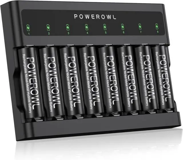 Main image of POWEROWL AA Batteries Rechargeable Kit, High Capacity 2800mAh 1200 Cycles 1.2V NiMH Double A Battery - 8 Count w/Charger