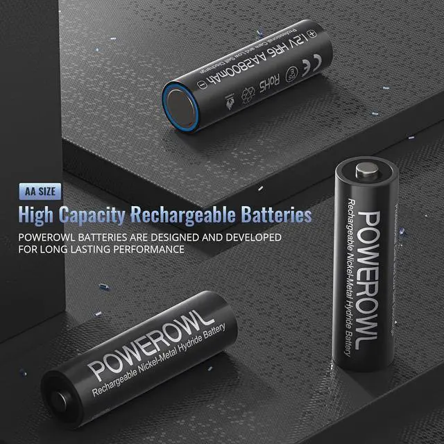 Alt view image 2 of 6 - POWEROWL AA Batteries Rechargeable Kit, High Capacity 2800mAh 1200 Cycles 1.2V NiMH Double A Battery - 8 Count w/Charger