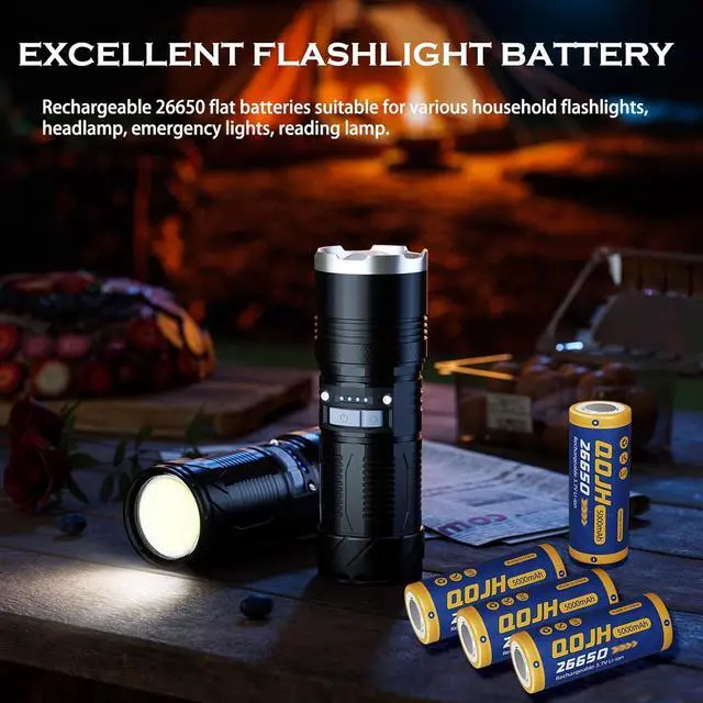 Alt view image 3 of 7 - 26650 Rechargeable Battery, 3.7 Volt Rechargeable Battery 5000mAh Real Capacity 26650 Batteries for LED Flashlights, Headlamp 2 Pack
