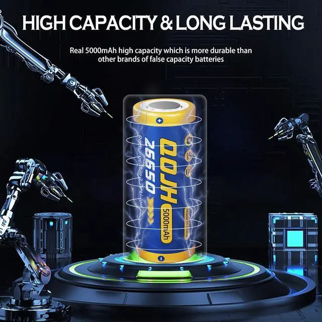 Alt view image 4 of 7 - 26650 Rechargeable Battery, 3.7 Volt Rechargeable Battery 5000mAh Real Capacity 26650 Batteries for LED Flashlights, Headlamp 2 Pack