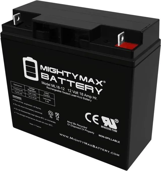 Main image of Mighty Max Battery ML18-12 - 12 Volt 18 AH, Nut and Bolt (NB) Terminal, Rechargeable SLA AGM Battery