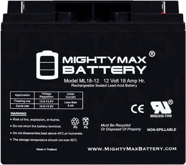Alt view image 7 of 7 - Mighty Max Battery ML18-12 - 12 Volt 18 AH, Nut and Bolt (NB) Terminal, Rechargeable SLA AGM Battery