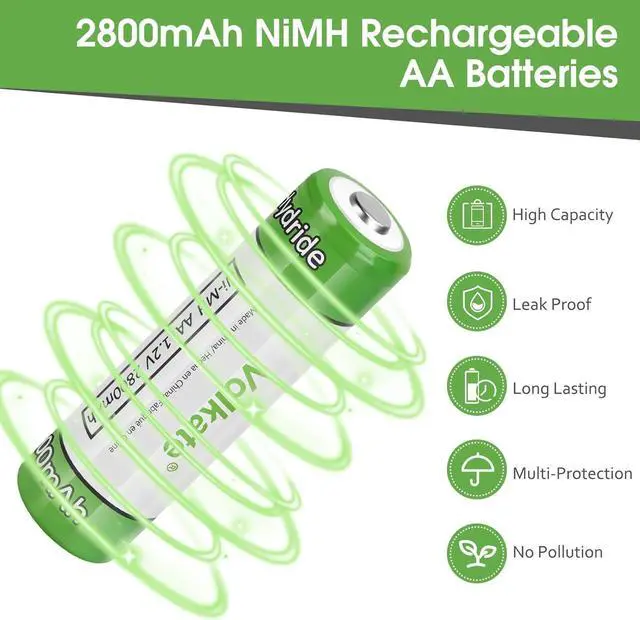 Alt view image 2 of 7 - Rechargeable AA Batteries 8 Pack, 2800mAh High Capacity NiMH Pre-Charged 1.2V Double A Battery for Solar Lights, String Lights, TV Remotes, Radios, Flashlights