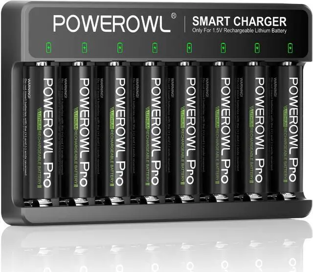 Main image of POWEROWL Rechargeable AA Lithium Batteries with Charger, 3600mWh 1.5V Double A Battery -8 Pack
