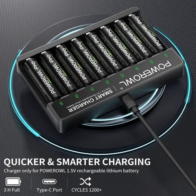 Alt view image 4 of 7 - POWEROWL Rechargeable AA Lithium Batteries with Charger, 3600mWh 1.5V Double A Battery -8 Pack
