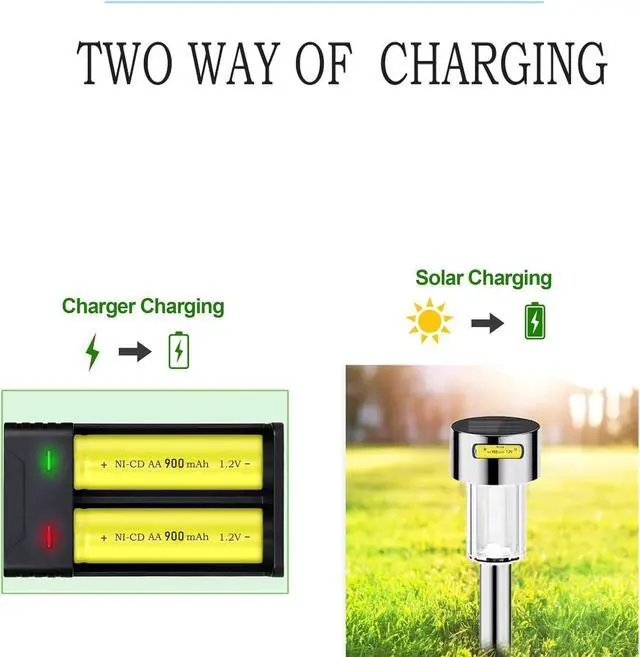 Alt view image 2 of 7 - 12 Packs 1.2V AA Ni-Cd 900mAh Rechargable Batteries for Solar String Lights, Garden Yard Lawn Landscape Lighting Light