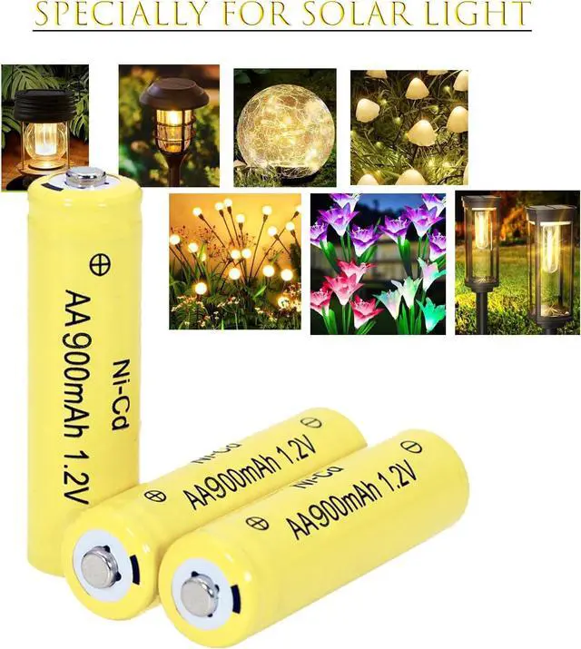 Alt view image 3 of 7 - 12 Packs 1.2V AA Ni-Cd 900mAh Rechargable Batteries for Solar String Lights, Garden Yard Lawn Landscape Lighting Light