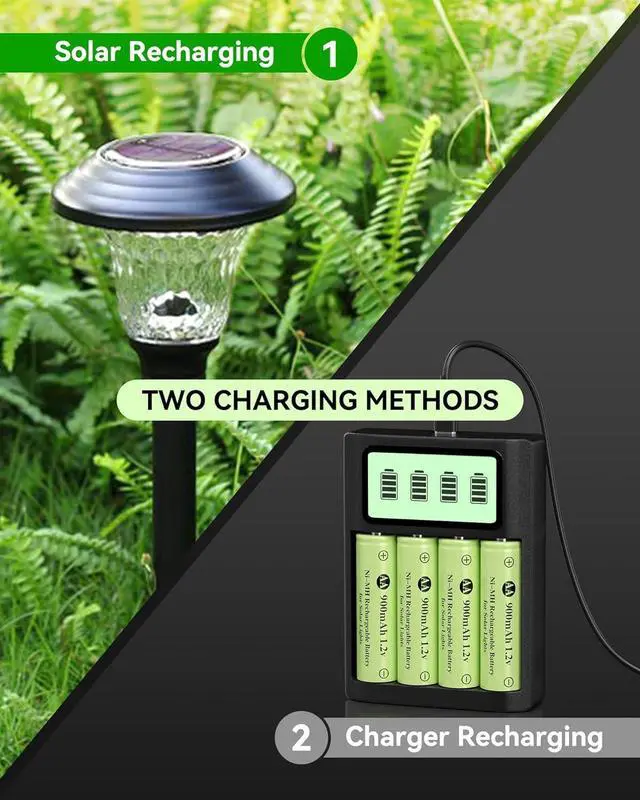Alt view image 6 of 7 - 1.2v AA Ni-MH Rechargeable Battery, Double A 900mAh 1.2V Rechargeable Battery Pre-Charged, High Capacity for Outdoor Solar Lights, Lawn Lamps, String Light (AA-900mAh-12pack
