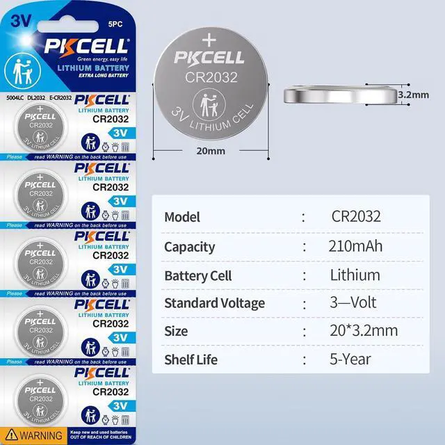 Alt view image 2 of 7 - PKCELL 100 Pack CR2032 Batteries 2032 Battery CR2032 Lithium 3V, 5-Year Shlef Life