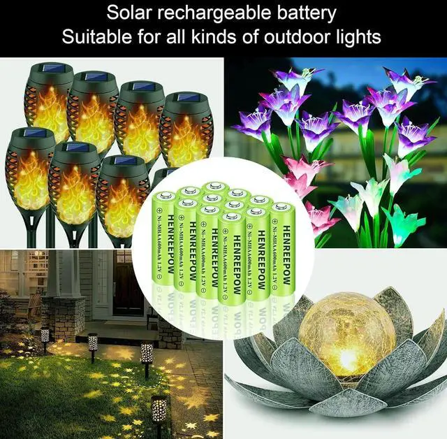 Alt view image 6 of 7 - Henreepow Ni-MH AA Rechargeable Batteries, Double A High Capacity 1.2V Pre-Charged for Garden Landscaping Outdoor Solar Lights, String Lights, Pathway Light (AA-600mAh-12pack)