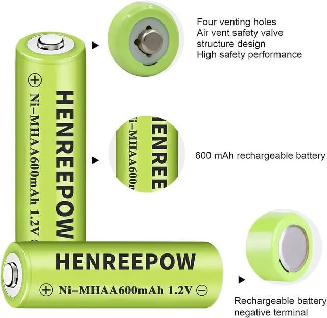 Alt view image 7 of 7 - Henreepow Ni-MH AA Rechargeable Batteries, Double A High Capacity 1.2V Pre-Charged for Garden Landscaping Outdoor Solar Lights, String Lights, Pathway Light (AA-600mAh-12pack)