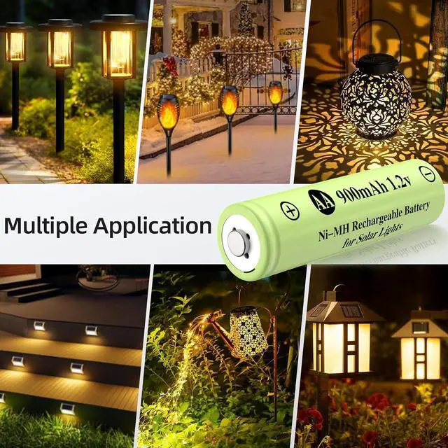 Alt view image 2 of 7 - AA 1.2V Ni-MH Rechargeable Battery, Double A 900mAh 1.2V Rechargeable Battery Pre-Charged, High Capacity for Garden Landscaping Outdoor Solar Light, String Light, Pathway Lights (12pack)
