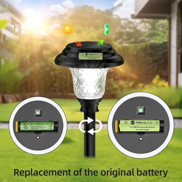 Alt view image 7 of 7 - AA 1.2V Ni-MH Rechargeable Battery, Double A 900mAh 1.2V Rechargeable Battery Pre-Charged, High Capacity for Garden Landscaping Outdoor Solar Light, String Light, Pathway Lights (12pack)