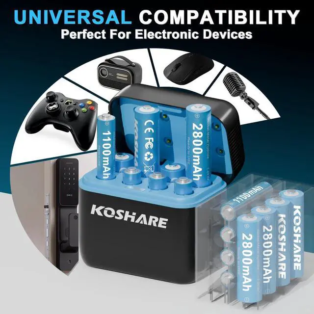 Alt view image 5 of 6 - Rechargeable AA AAA Batteries with Charger,16Pcs 1.2V Ni-MH Rechargeable Batteries with 8 * 2800mAh AA and 8 * 1100 mAh AAA800 CyclesPre-ChargeType-C and 8 Slot Charger