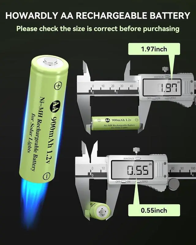 Alt view image 5 of 7 - 1.2v AA Ni-MH Rechargeable Battery, Double A 900mAh 1.2V Rechargeable Battery Pre-Charged, High Capacity for Outdoor Solar Lights, Lawn Lamps, String Light (AA-900mAh-12pack