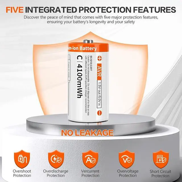Alt view image 3 of 6 - Rechargeable C Batteries 4 Pack-Li-ion 1.5 V C Battery, High Capacity for Toys, Flashlights, Remote Controls