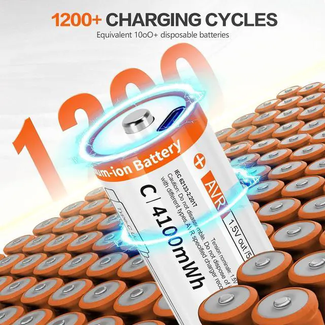 Alt view image 4 of 6 - Rechargeable C Batteries 4 Pack-Li-ion 1.5 V C Battery, High Capacity for Toys, Flashlights, Remote Controls