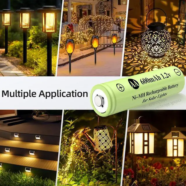 Alt view image 2 of 7 - Ni-MH Rechargeable AA Batteries, AA 600mAh 1.2V Solar Batteries for Garden Landscaping Outdoor Solar Lights, String Lights, Pathway Lights (16 Pack)