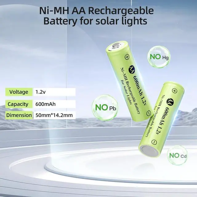 Alt view image 7 of 7 - Ni-MH Rechargeable AA Batteries, AA 600mAh 1.2V Solar Batteries for Garden Landscaping Outdoor Solar Lights, String Lights, Pathway Lights (16 Pack)