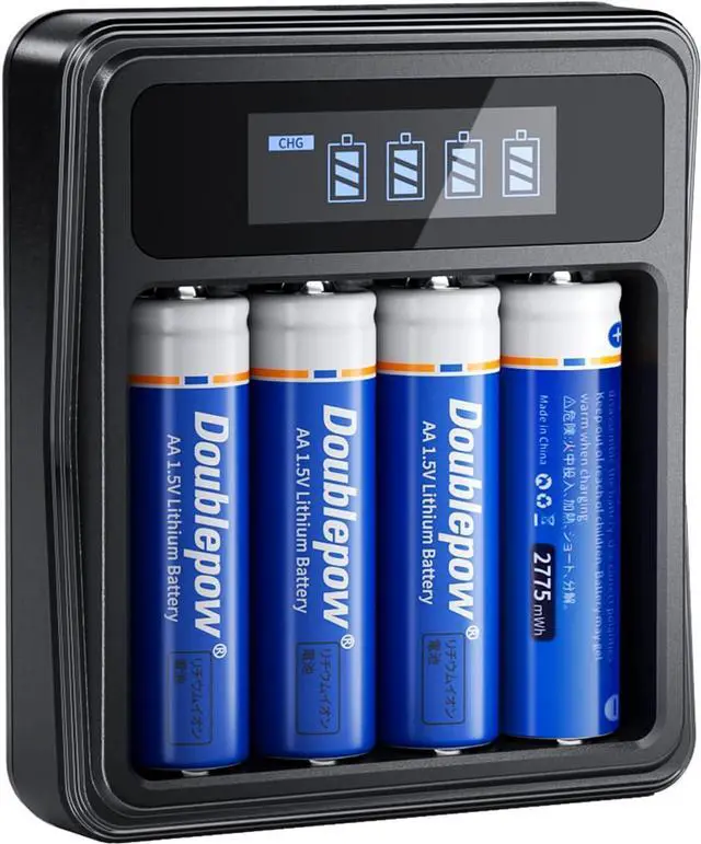 Main image of Rechargeable AA Lithium Batteries 1.5V with Charger, 4 Bay Individual Battery Charger,Fast Charging,4 Pack