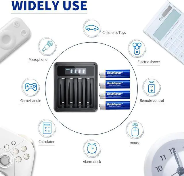 Alt view image 6 of 7 - Rechargeable AA Lithium Batteries 1.5V with Charger, 4 Bay Individual Battery Charger,Fast Charging,4 Pack