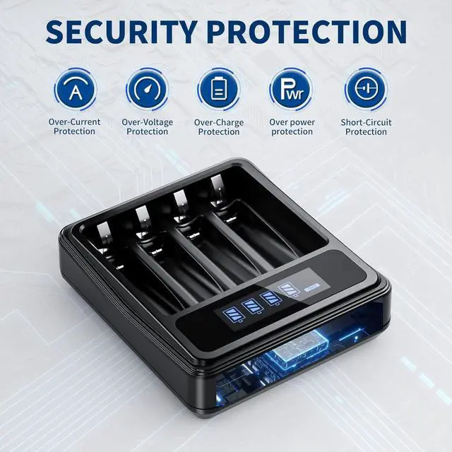 Alt view image 7 of 7 - Rechargeable AA Lithium Batteries 1.5V with Charger, 4 Bay Individual Battery Charger,Fast Charging,4 Pack