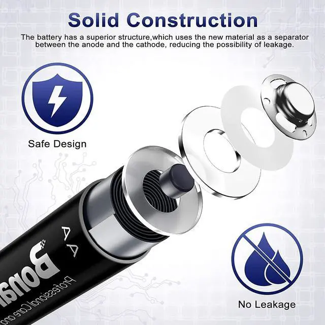 Alt view image 3 of 6 - BONAI Rechargeable AA Batteries 2800mAh High Capacity, Recharge up to 1200x Times, Pre-Charged, Low Self Discharge Ni-MH AA Battery-16 Count