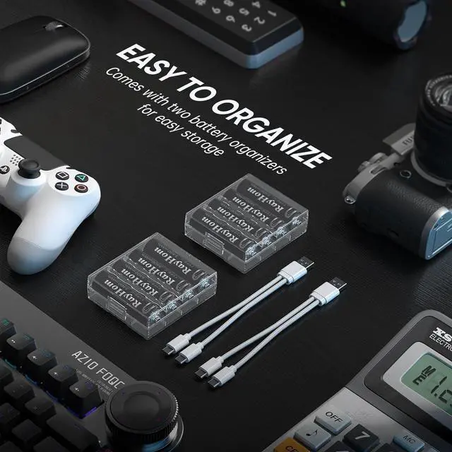 Alt view image 7 of 7 - USB Rechargeable AA Lithium Batteries - 8 Pack Double A Li-ion Batteries, 1.5V 3400 mWh, Charges 1.5 Hours, with 2 USB-C 2-in-1 Charging Cable, Over 1000+ Cycles