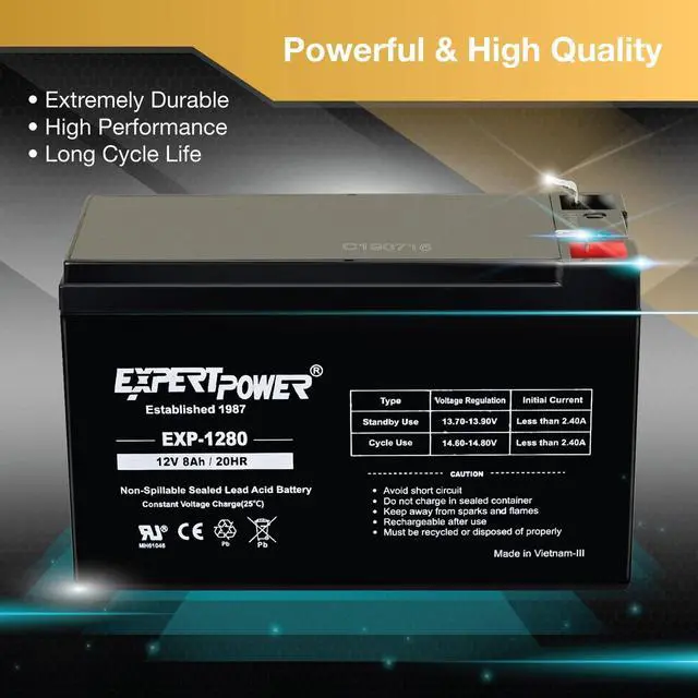 Alt view image 4 of 7 - ExpertPower® 12V 8AH Sealed Lead Acid (SLA) Battery Replacement for APC Back-UPS ES 550VA Back-UPS Pro 1300/1500 Liftmaster CSL-24VDC Slider Gate Opene - F2 Terminals