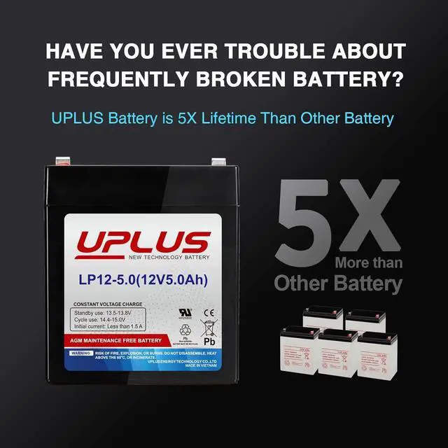 Alt view image 3 of 7 - UPLUS LP12-5 12 Volt 5Ah Rechargeable AGM Battery, DJW12-4.5 SLA Battery Replacement Batteries Backup for LiftMaster/Craftsman 4228 Garage Door Opener, Security Alarm System etc.