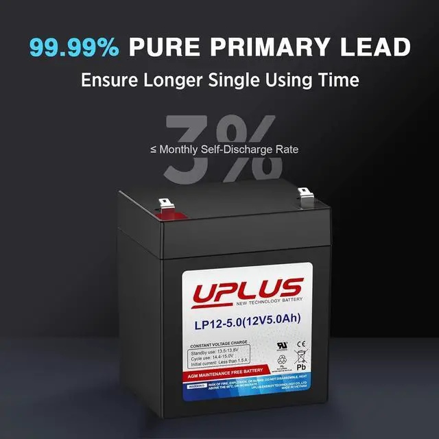 Alt view image 2 of 7 - UPLUS LP12-5 12 Volt 5Ah Rechargeable AGM Battery, DJW12-4.5 SLA Battery Replacement Batteries Backup for LiftMaster/Craftsman 4228 Garage Door Opener, Security Alarm System etc.