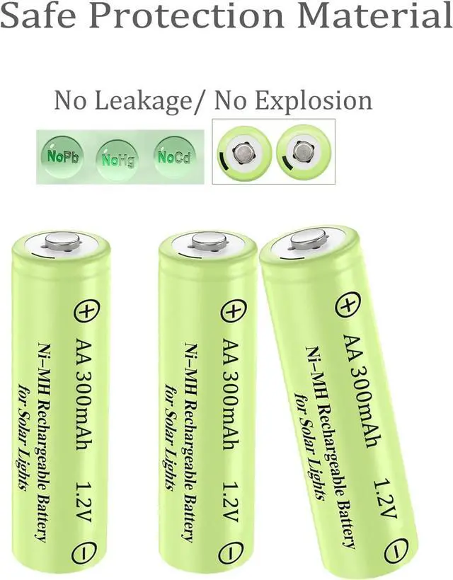 Alt view image 5 of 7 - 12 Packs 1.2V AA 300mAh Ni-MH Rechargeable Batteries for Solar Lights (AA Size)