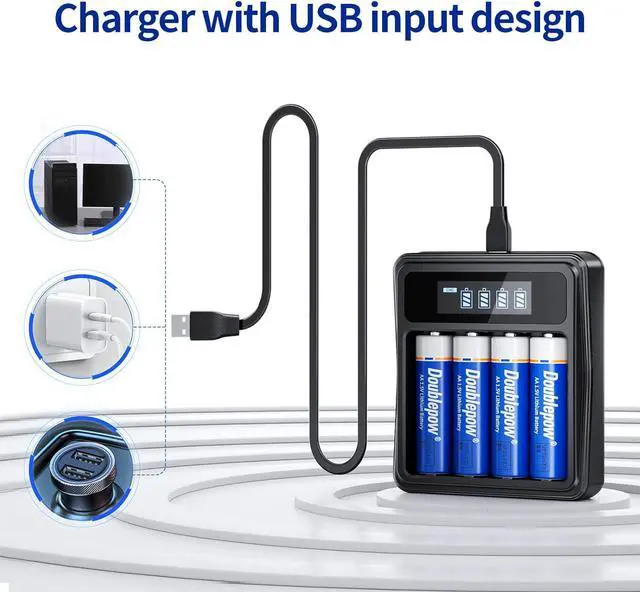 Alt view image 4 of 7 - Rechargeable AA Lithium Batteries 1.5V with Charger, 4 Bay Individual Battery Charger,Fast Charging,4 Pack