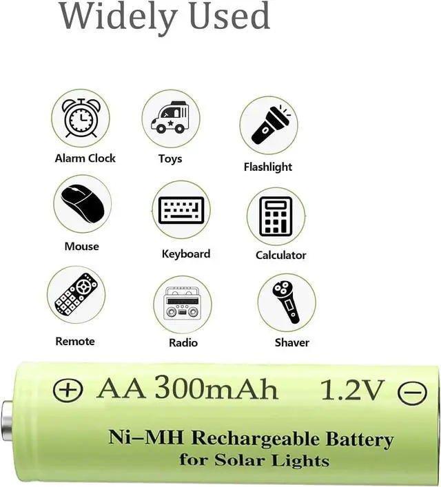Alt view image 7 of 7 - 12 Packs 1.2V AA 300mAh Ni-MH Rechargeable Batteries for Solar Lights (AA Size)
